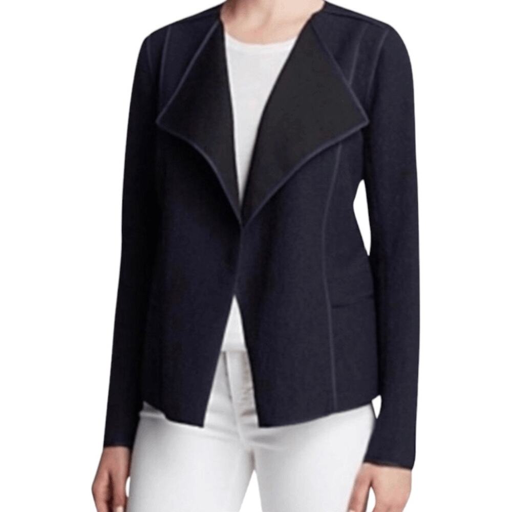 Vince Women’s Draped Front Jacket Blazer in Navy Cotton Boucle Size XS NWOT